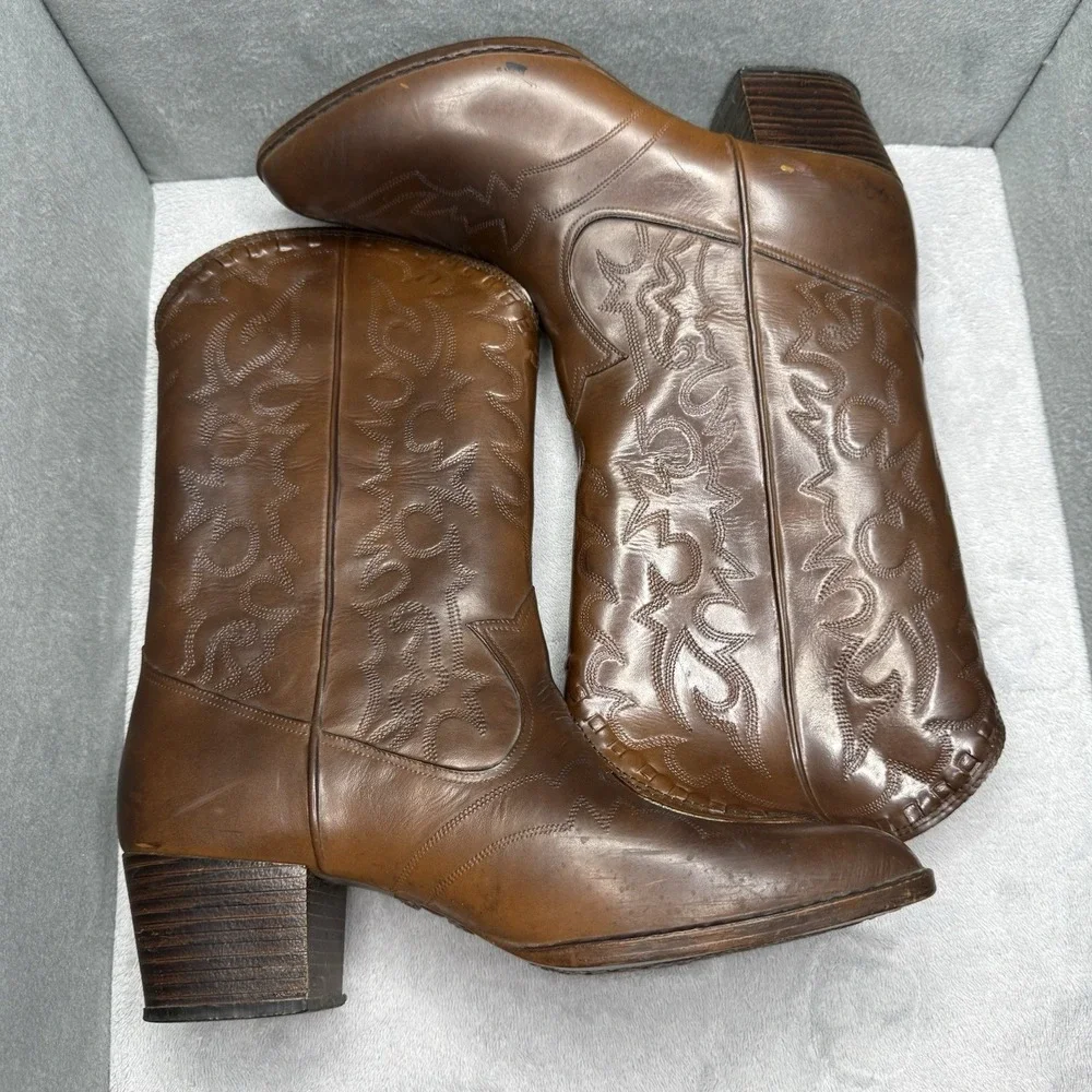 Vintage Andrew Geller Womens Leather Western Cowboy Boots Size 10 Brown USA